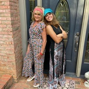 70’s Costume Geometric Print bellbottoms Jumpsuit with accessories, sz M